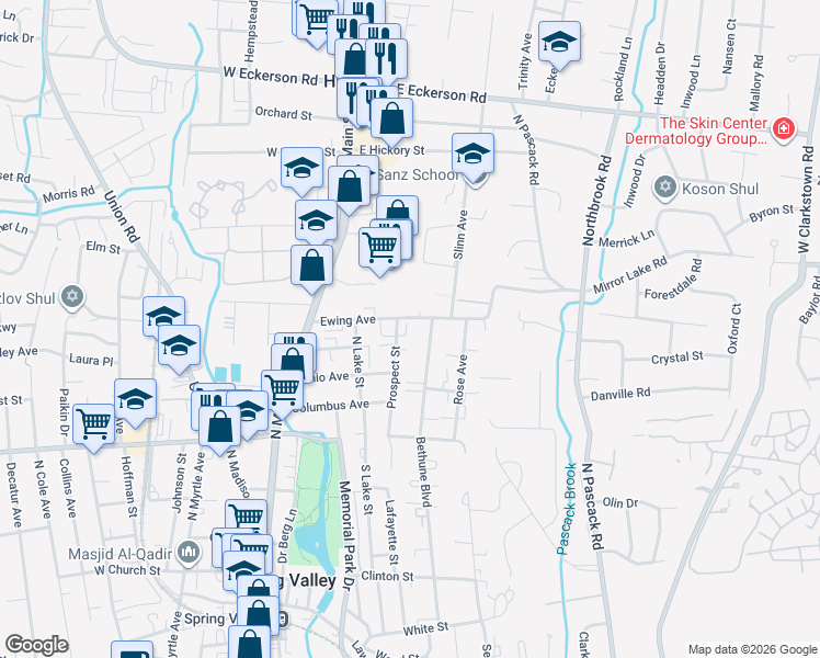 map of restaurants, bars, coffee shops, grocery stores, and more near 41 Ewing Avenue in Spring Valley