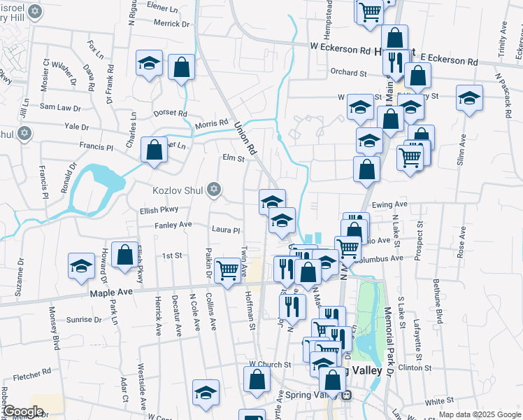 map of restaurants, bars, coffee shops, grocery stores, and more near 2 Franka Place in Spring Valley