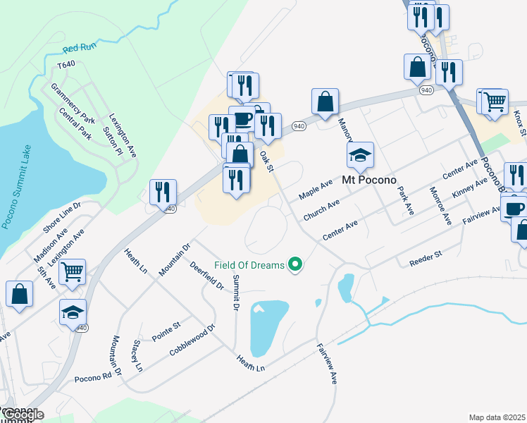map of restaurants, bars, coffee shops, grocery stores, and more near Academic Drive in Swiftwater