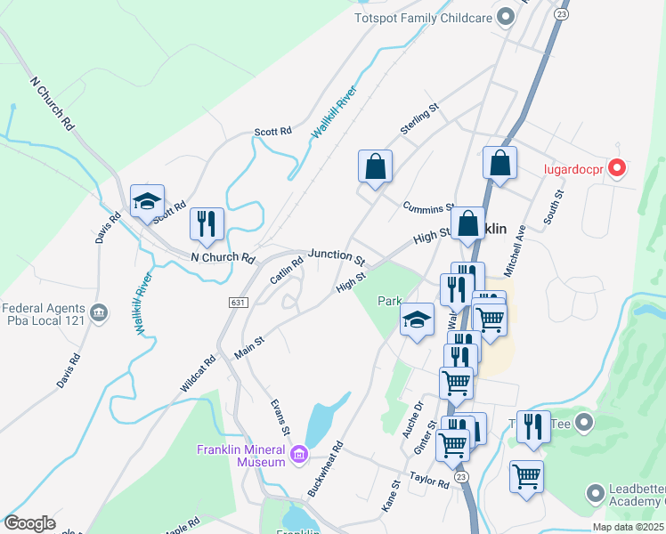 map of restaurants, bars, coffee shops, grocery stores, and more near 29 Junction Street in Franklin