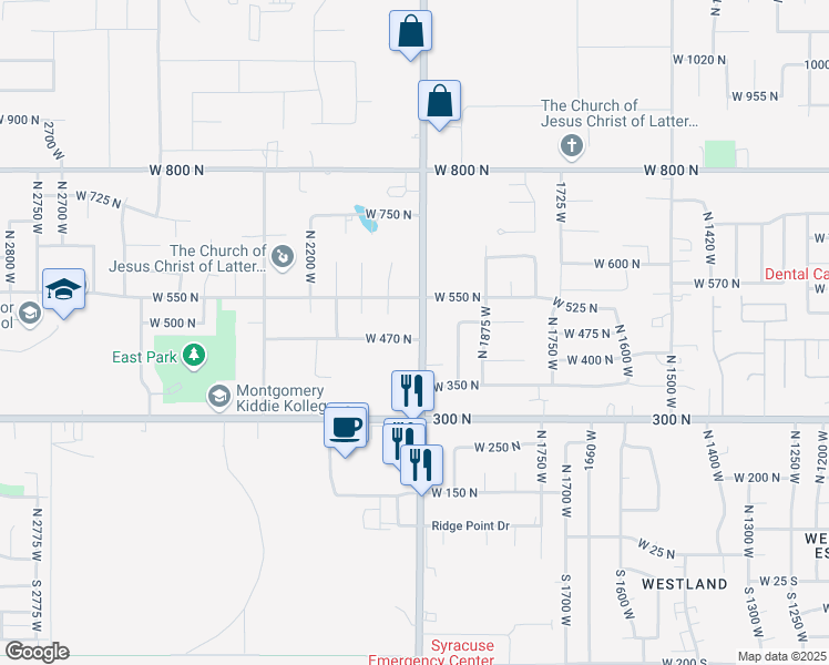 map of restaurants, bars, coffee shops, grocery stores, and more near 475 North 2000 West in West Point