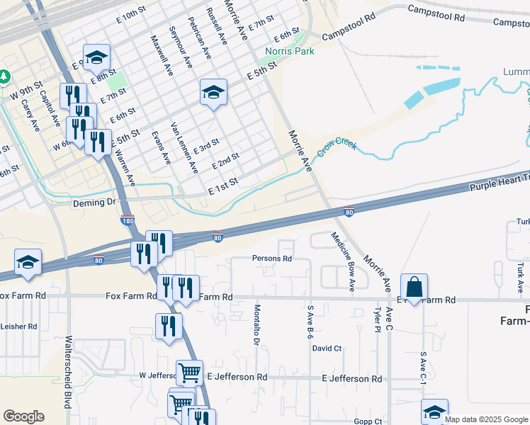 map of restaurants, bars, coffee shops, grocery stores, and more near 706 Broken Wheel Ct in Cheyenne