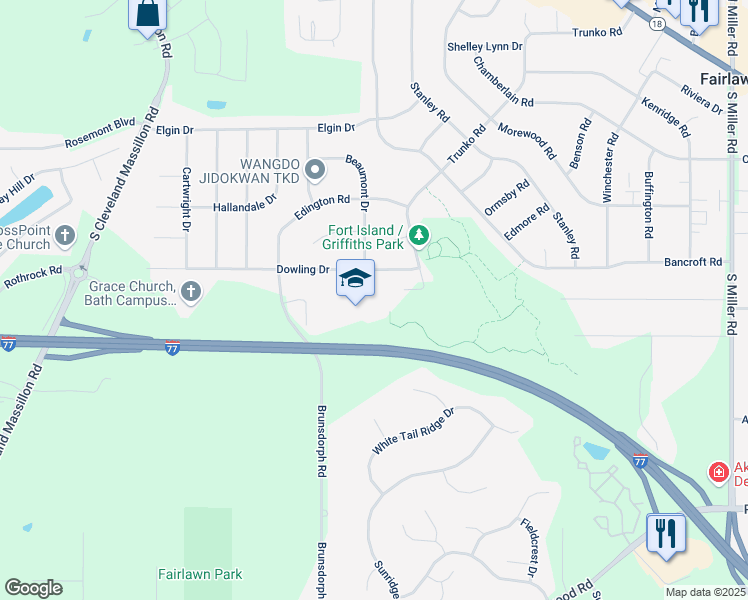 map of restaurants, bars, coffee shops, grocery stores, and more near 496 Trunko Road in Fairlawn