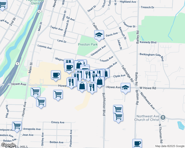 map of restaurants, bars, coffee shops, grocery stores, and more near 639 Edward Avenue in Cuyahoga Falls