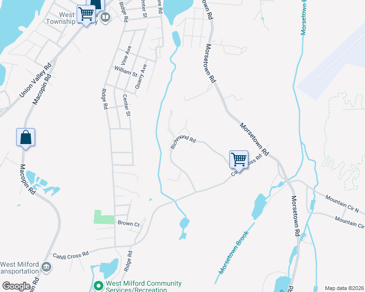 map of restaurants, bars, coffee shops, grocery stores, and more near 6215 Richmond Road in West Milford
