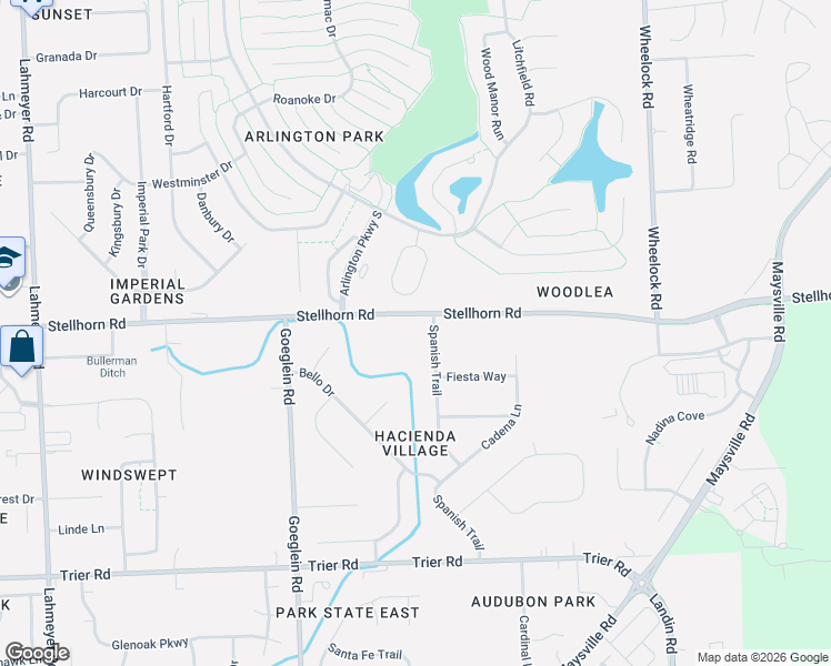 map of restaurants, bars, coffee shops, grocery stores, and more near 4311 Spanish Trail in Fort Wayne