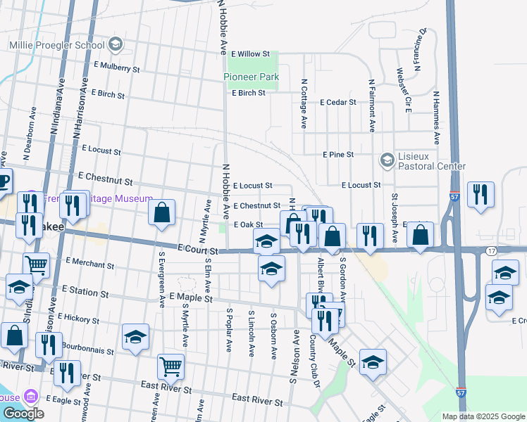 map of restaurants, bars, coffee shops, grocery stores, and more near 294 Taylor Avenue in Kankakee