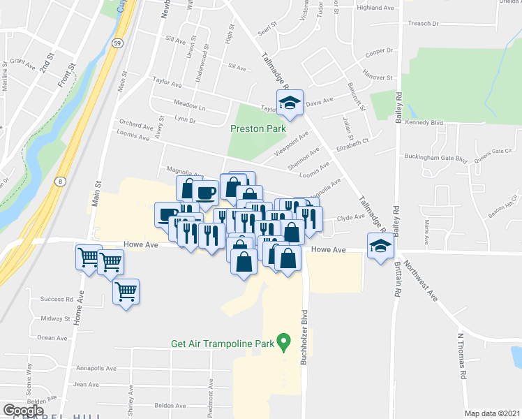 map of restaurants, bars, coffee shops, grocery stores, and more near 619 Edward Avenue in Cuyahoga Falls