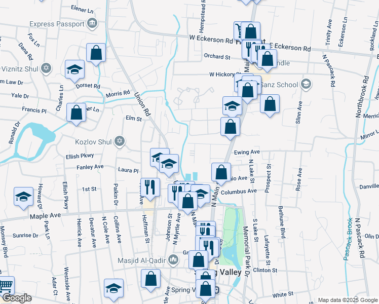 map of restaurants, bars, coffee shops, grocery stores, and more near 6 Garden Place in Spring Valley
