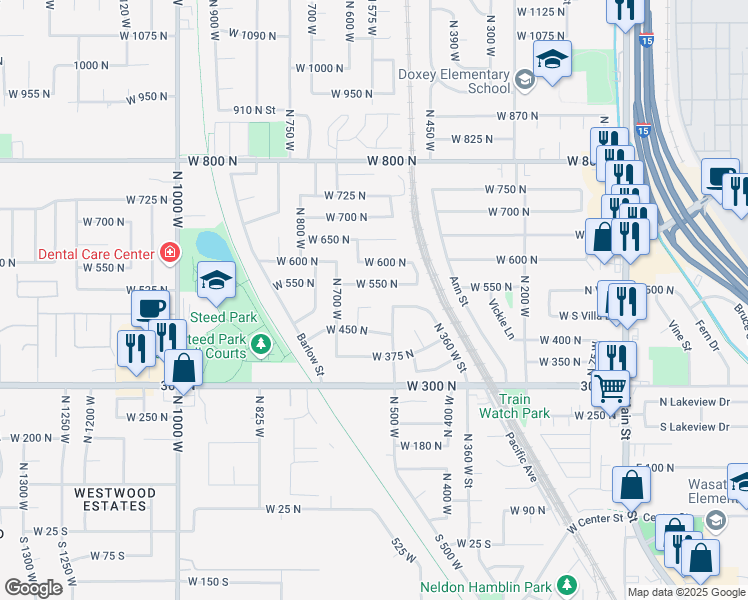map of restaurants, bars, coffee shops, grocery stores, and more near 564 West 475 North in Clearfield