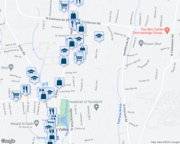 map of restaurants, bars, coffee shops, grocery stores, and more near 198 Bethune Boulevard in Spring Valley