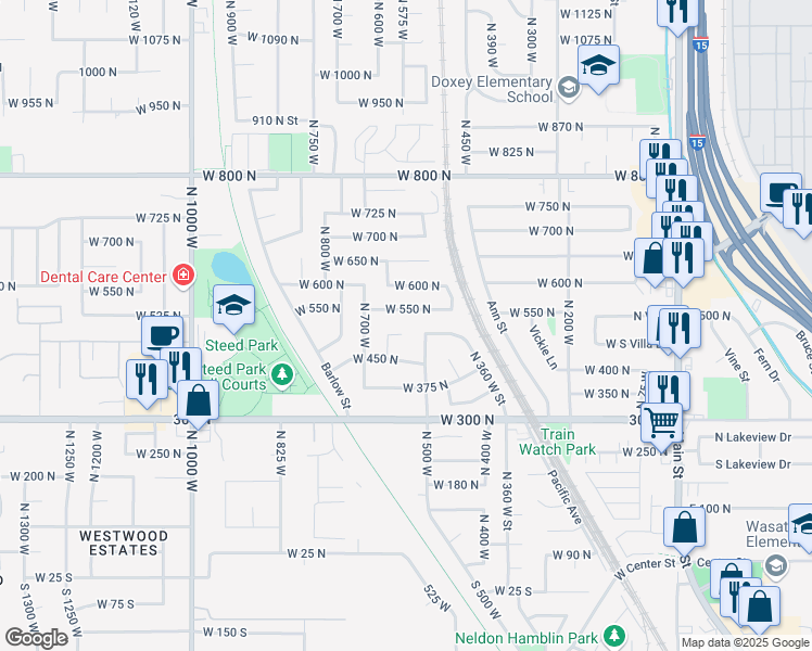 map of restaurants, bars, coffee shops, grocery stores, and more near 564 West 475 North in Clearfield
