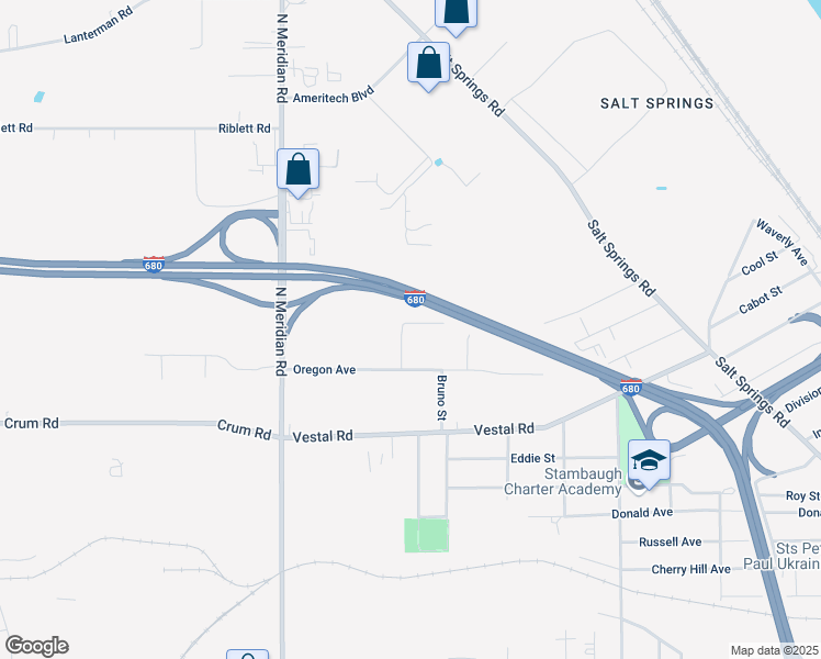map of restaurants, bars, coffee shops, grocery stores, and more near 3180 Leo Avenue in Youngstown