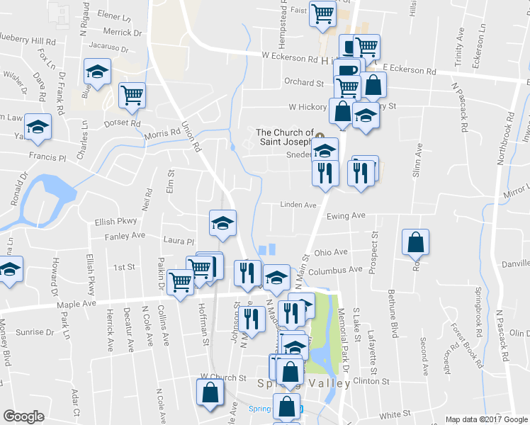 map of restaurants, bars, coffee shops, grocery stores, and more near 6 Garden Place in Spring Valley