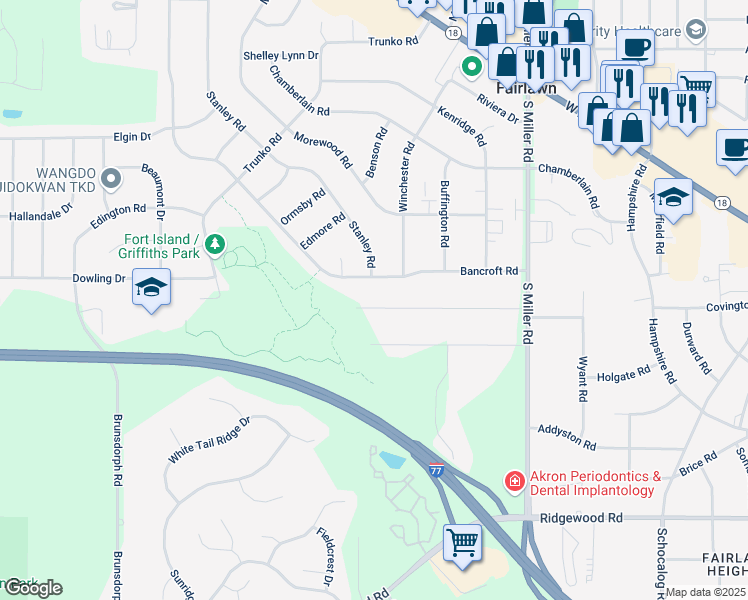 map of restaurants, bars, coffee shops, grocery stores, and more near 2905 Erie Drive in Fairlawn