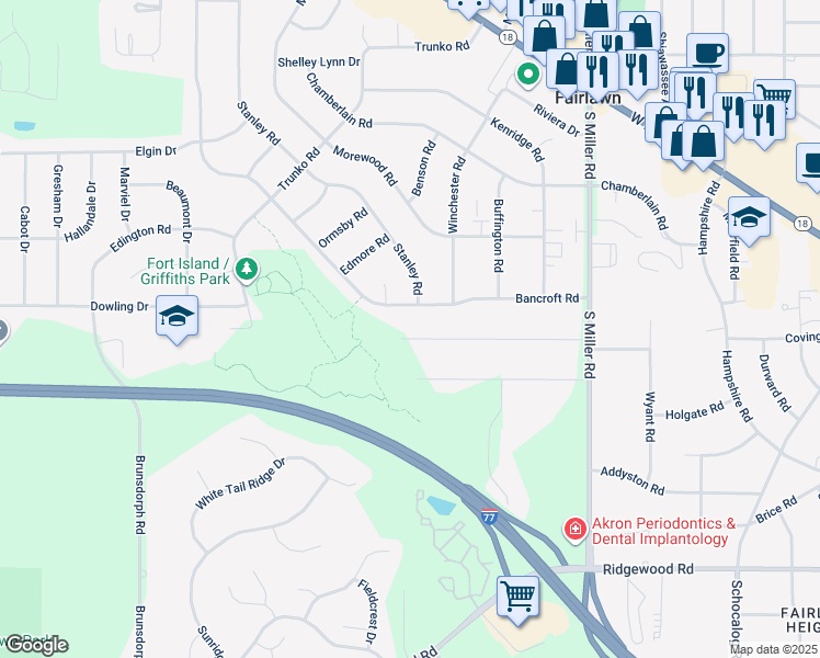 map of restaurants, bars, coffee shops, grocery stores, and more near 2905 Erie Drive in Fairlawn
