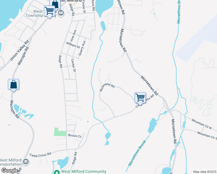 map of restaurants, bars, coffee shops, grocery stores, and more near 6215 Richmond Road in West Milford