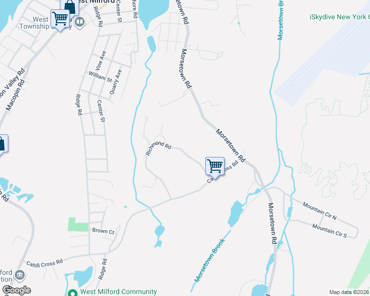 map of restaurants, bars, coffee shops, grocery stores, and more near 121 Richmond Road in West Milford