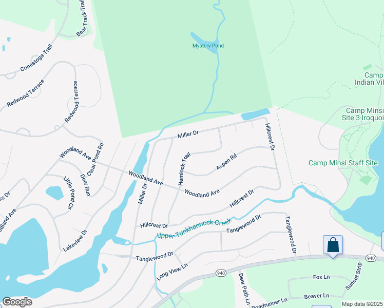 map of restaurants, bars, coffee shops, grocery stores, and more near 4190 Hemlock Trail in Pocono Pines