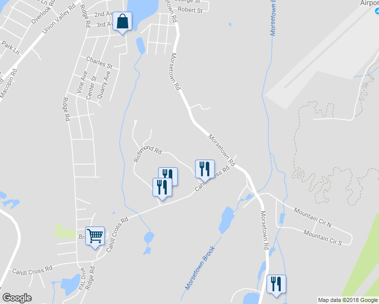 map of restaurants, bars, coffee shops, grocery stores, and more near 555 Morsetown Road in West Milford