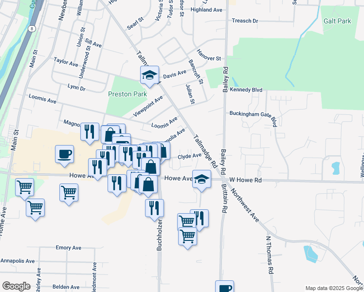 map of restaurants, bars, coffee shops, grocery stores, and more near 900 Magnolia Avenue in Cuyahoga Falls