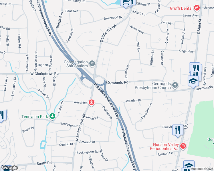 map of restaurants, bars, coffee shops, grocery stores, and more near 1 Germonds Road in New City
