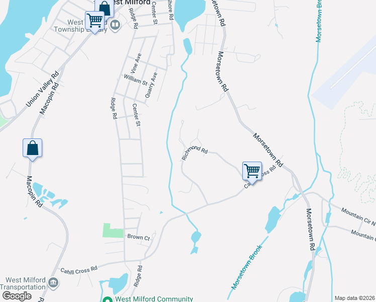 map of restaurants, bars, coffee shops, grocery stores, and more near 5313 Richmond Road in West Milford