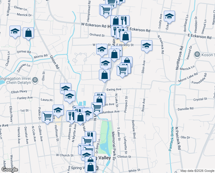 map of restaurants, bars, coffee shops, grocery stores, and more near 7 Ewing Avenue in Spring Valley