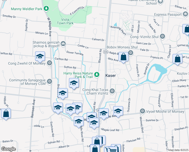 map of restaurants, bars, coffee shops, grocery stores, and more near 141 Blauvelt Road in Monsey
