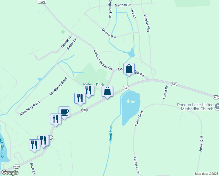 map of restaurants, bars, coffee shops, grocery stores, and more near 128 Spur Road in Monroe County