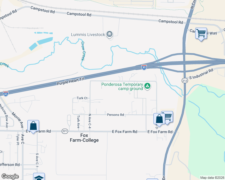 map of restaurants, bars, coffee shops, grocery stores, and more near 2005 Gordon Road in Cheyenne