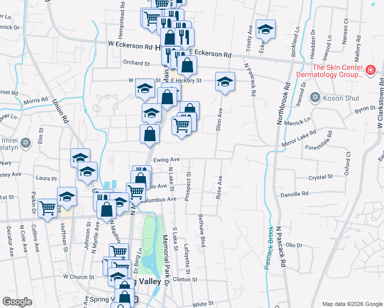 map of restaurants, bars, coffee shops, grocery stores, and more near 41 Ewing Avenue in Spring Valley