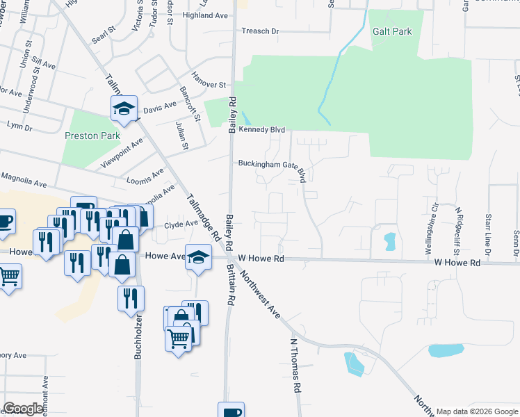 map of restaurants, bars, coffee shops, grocery stores, and more near 1172 Newcastle Avenue in Cuyahoga Falls