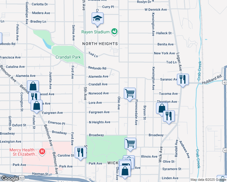 map of restaurants, bars, coffee shops, grocery stores, and more near 234 Norwood Avenue in Youngstown