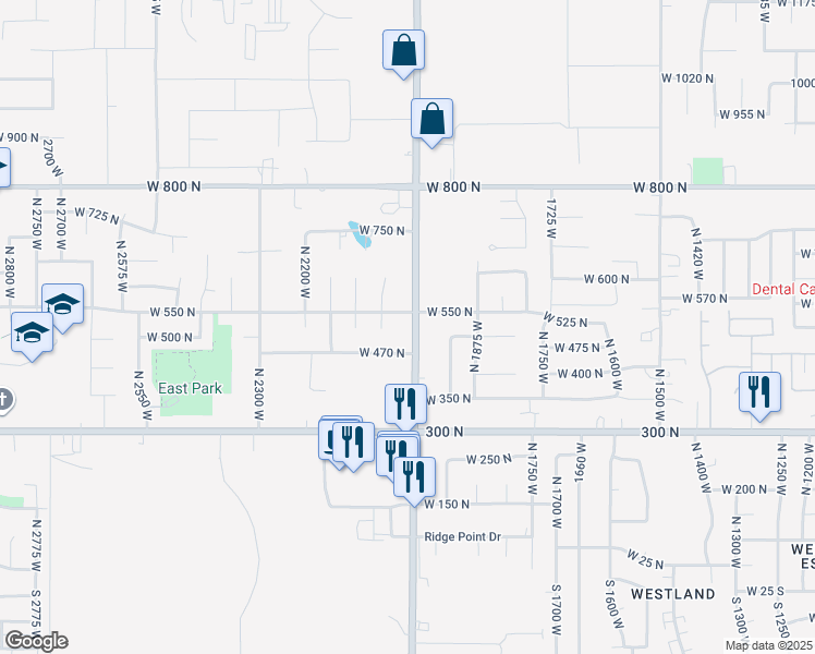 map of restaurants, bars, coffee shops, grocery stores, and more near 529 North 2000 West in West Point