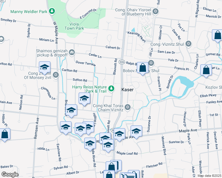 map of restaurants, bars, coffee shops, grocery stores, and more near 141 Blauvelt Road in Monsey