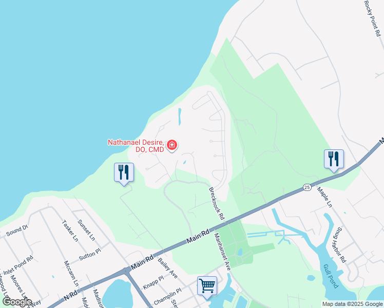 map of restaurants, bars, coffee shops, grocery stores, and more near 1500 Brecknock Road in Greenport