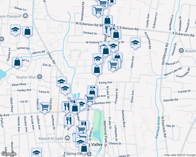 map of restaurants, bars, coffee shops, grocery stores, and more near 210 North Main Street in Spring Valley
