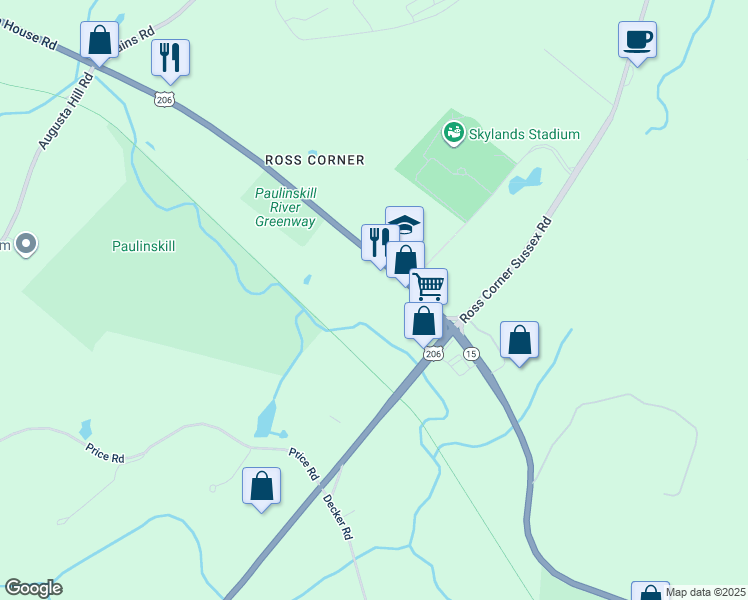 map of restaurants, bars, coffee shops, grocery stores, and more near 85 Disabled American Veterans Highway in Frankford