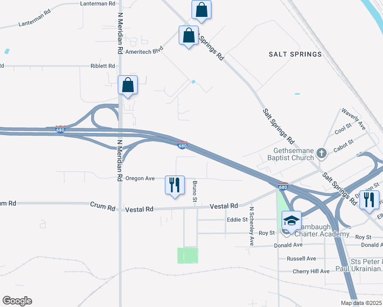 map of restaurants, bars, coffee shops, grocery stores, and more near 3080 Leo Avenue in Youngstown