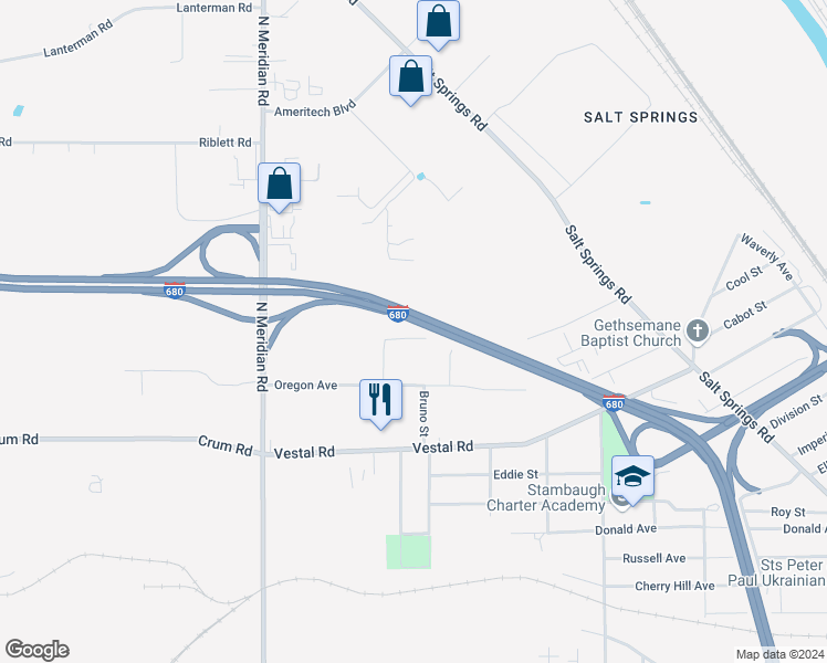 map of restaurants, bars, coffee shops, grocery stores, and more near 3180 Leo Avenue in Youngstown
