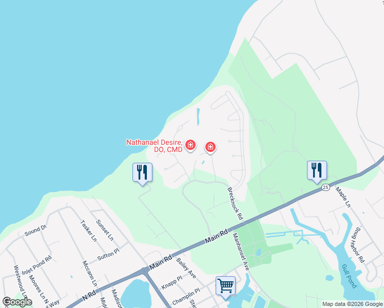 map of restaurants, bars, coffee shops, grocery stores, and more near 1500 Brecknock Road in Greenport