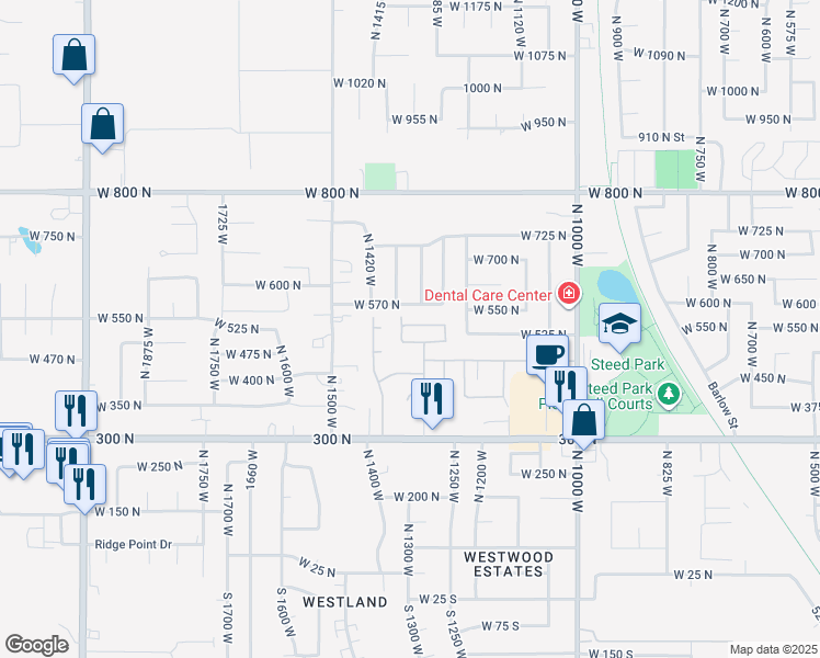 map of restaurants, bars, coffee shops, grocery stores, and more near 1337 West 550 North in Clearfield
