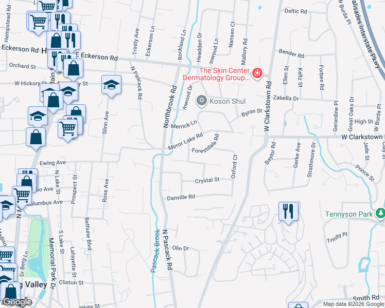 map of restaurants, bars, coffee shops, grocery stores, and more near 17 Hazel Court in Spring Valley