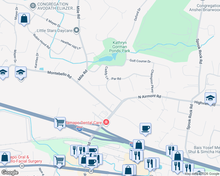 map of restaurants, bars, coffee shops, grocery stores, and more near 6 Par Road in Suffern