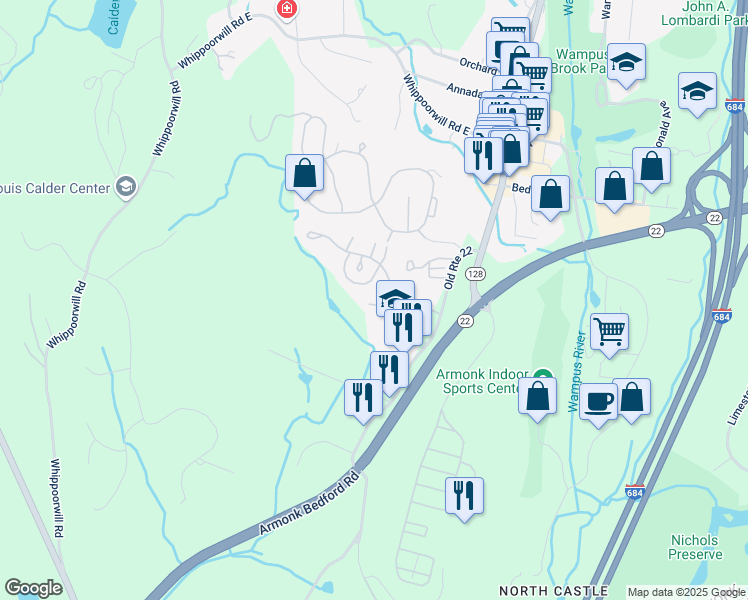 map of restaurants, bars, coffee shops, grocery stores, and more near 12 Alder Way in Armonk