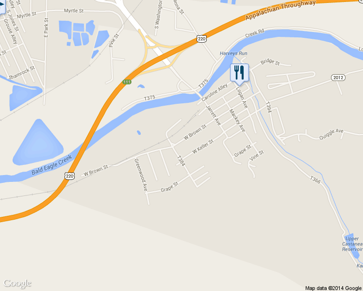 map of restaurants, bars, coffee shops, grocery stores, and more near 337 West Brown Street in Lock Haven