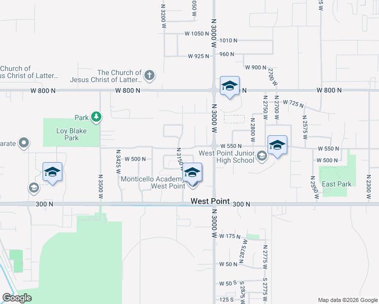 map of restaurants, bars, coffee shops, grocery stores, and more near 3127 West 525 North in West Point