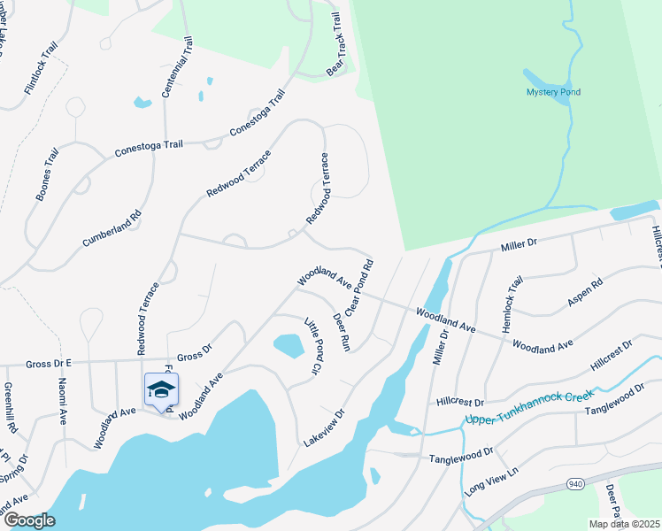 map of restaurants, bars, coffee shops, grocery stores, and more near 5455 Woodland Avenue in Pocono Pines