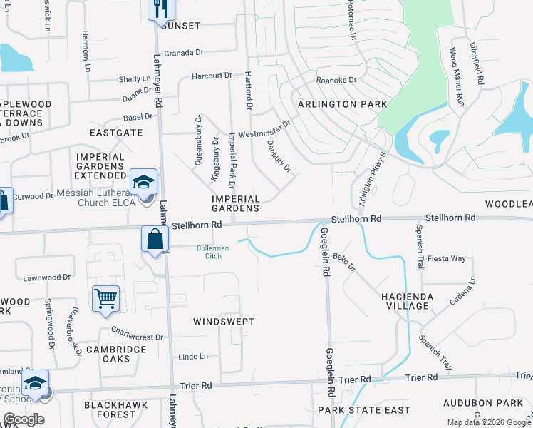 map of restaurants, bars, coffee shops, grocery stores, and more near 7807 Stellhorn Road in Fort Wayne